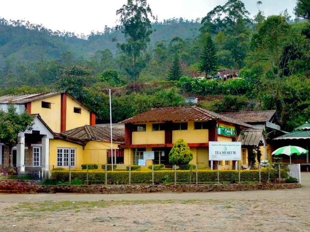 Munnar photoshoot location featuring a scenic tea museum surrounded by lush green hills